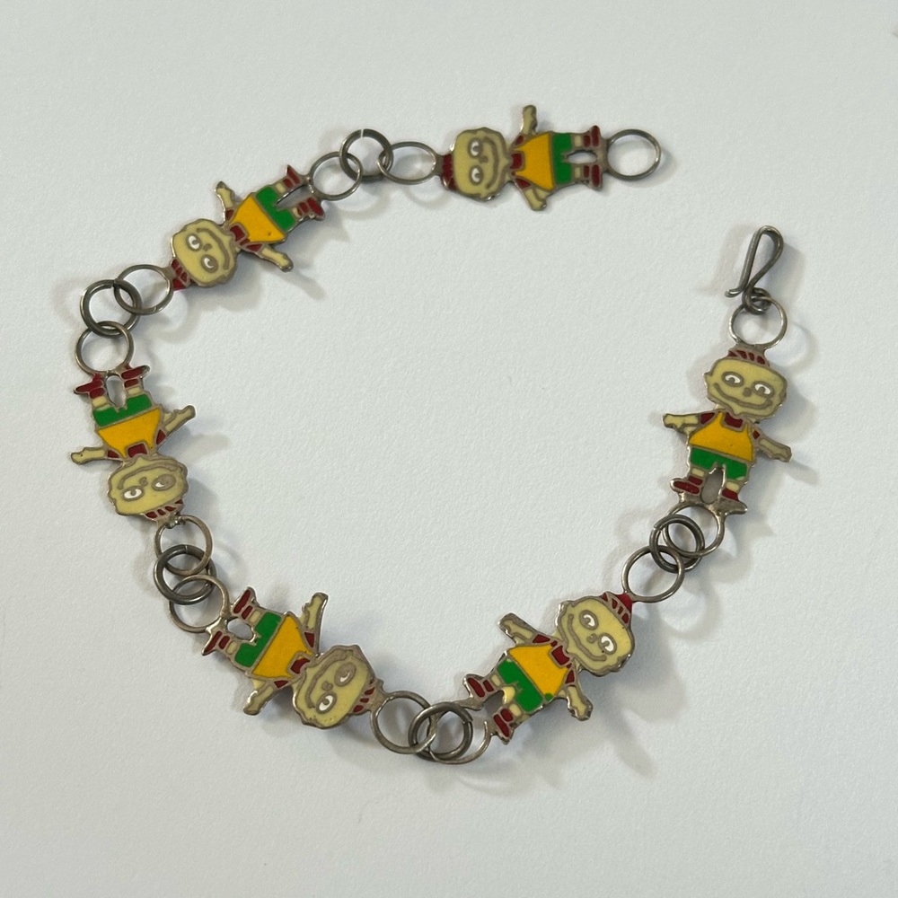 Vintage 90s Rugrats Phil Look a Like Mexico Sterling Enamel Bracelet
